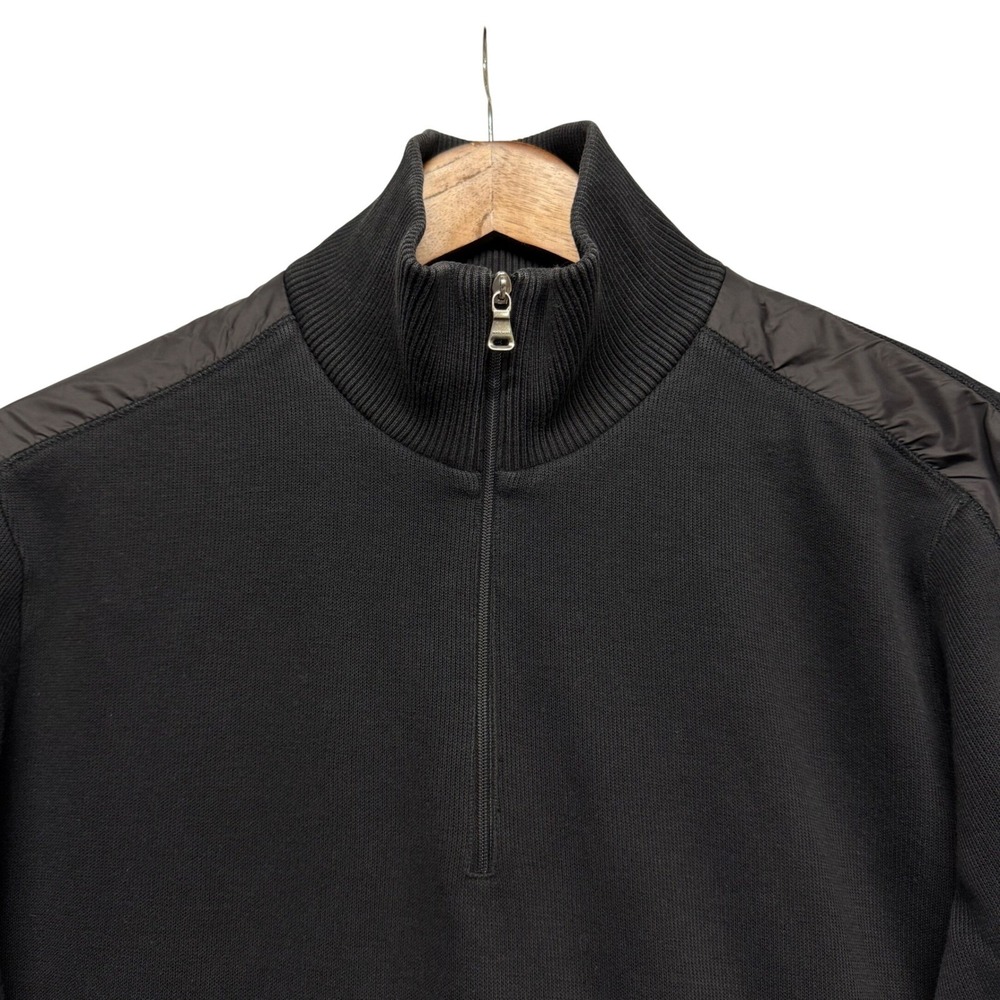Hugo Boss Mens Sweater Size L Black Quarter Zip‎ Pullover Knit Technical Overlay